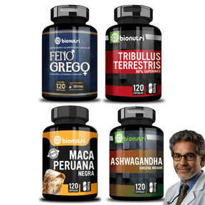 Super Kit Feno Grego + Tribus + Maca Peruana Negra + Ashwaganda 120 Capsulas - Bionutri