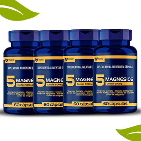 5 Magnésios Muwiz 500mg 60 Caps contém Quelato + Malato + Taurato + Citrato + Oxido de Magnésio - Super Oferta