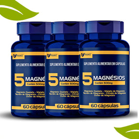 5 Magnésios Muwiz 500mg 60 Caps contém Quelato + Malato + Taurato + Citrato + Oxido de Magnésio - Super Oferta